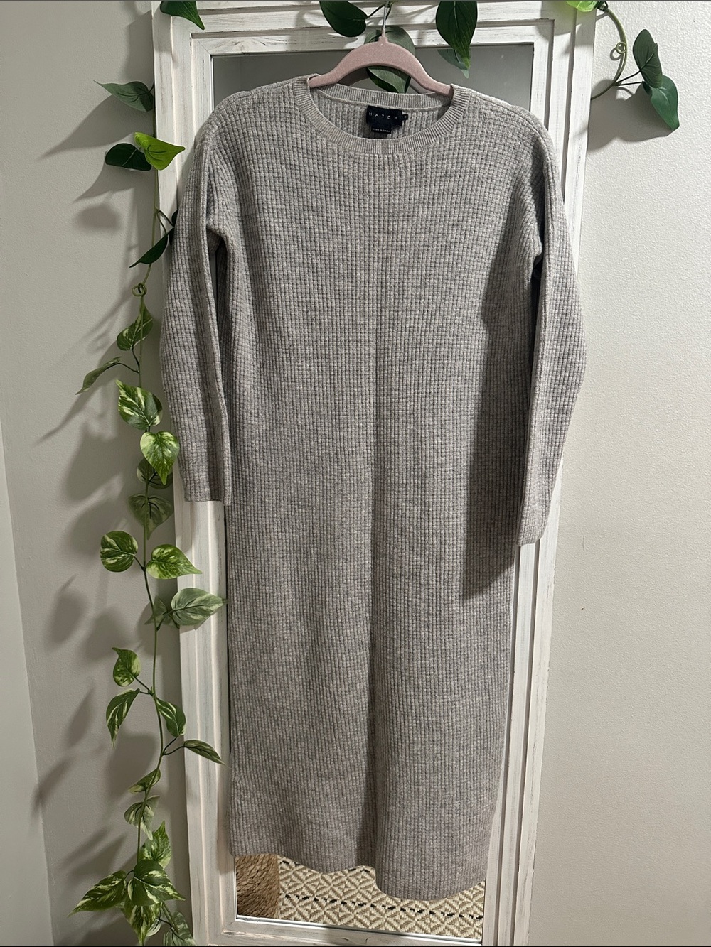 Hatch Gray Ribbed Merino Wool Knit Midi Sweater Dress